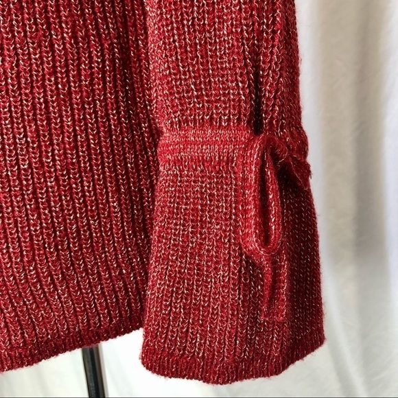 Moth (Anthropologie) tie sleeve sweater cranberry red gold metallic thread S - Picture 3 of 10